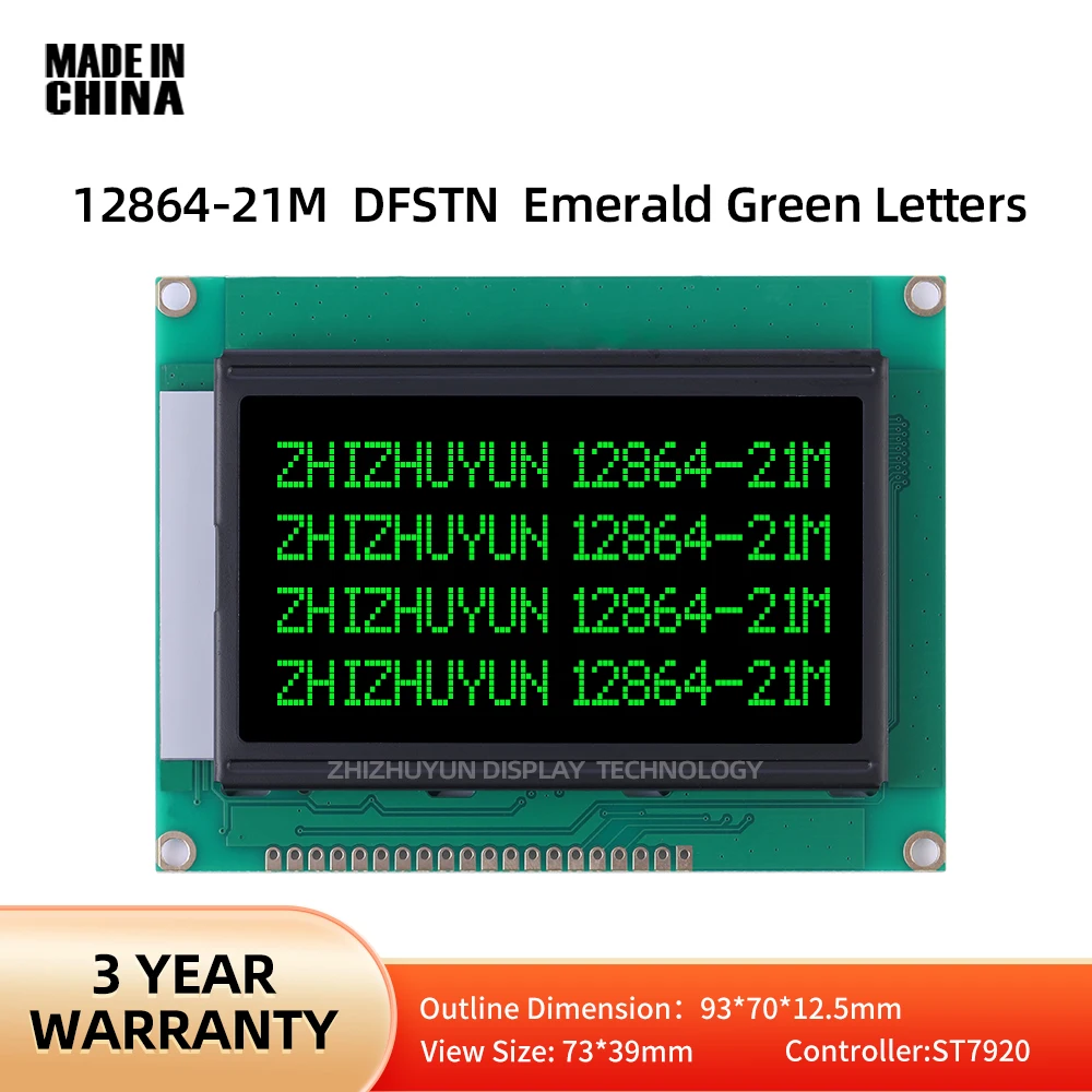 12864-21M LCD Screen Display Device DFSTN Black Film Emerald Green Characters English LCD Display Screen Export To Singapore