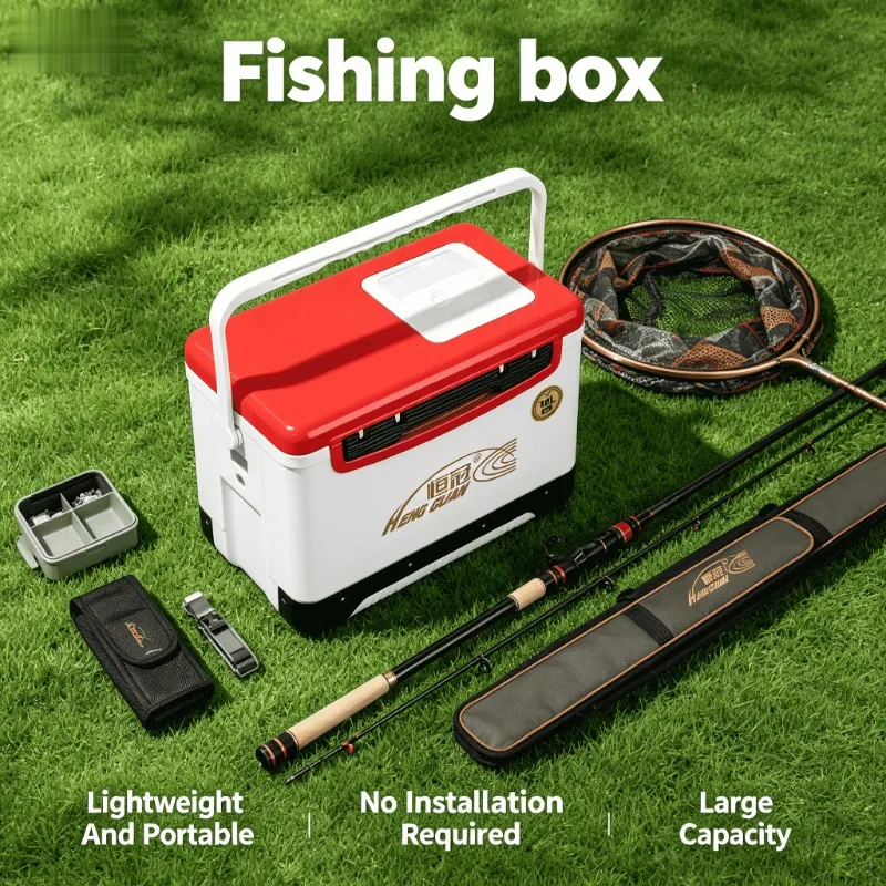 Caja Refrigeradora Portátil de 18L con Asiento, Contenedor de Hielo, Equipo de Pesca Multifuncional Aislado, Caja de Pesca
