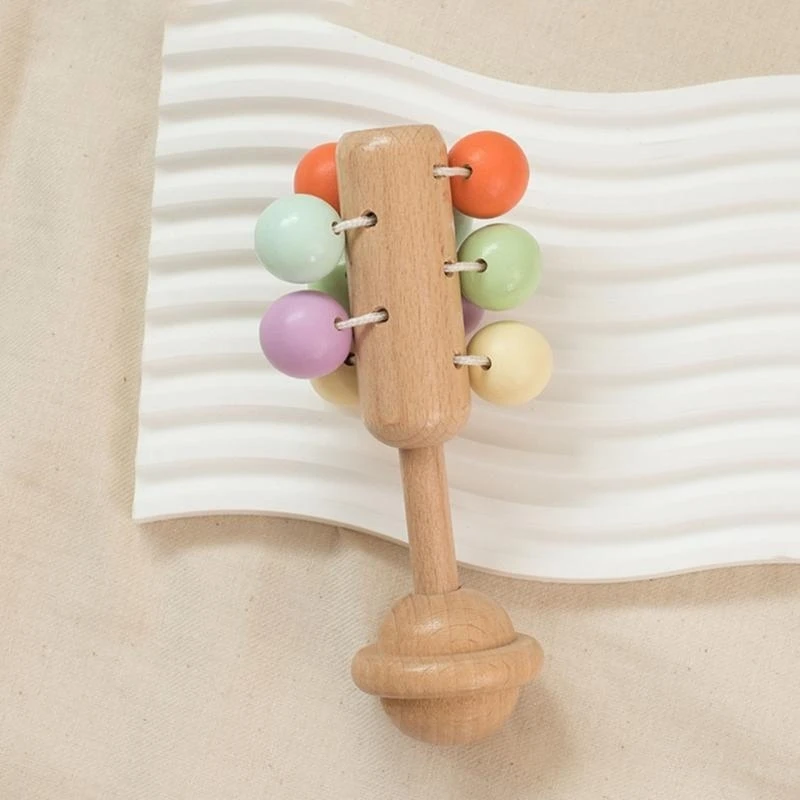 Baby Musical Bells Bright Color Design Wooden Rattle Cartoon Children Toy 15UB