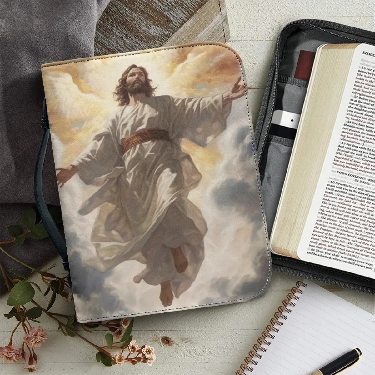 

Jesus Pattern Print Leather Bible Cover Case for Women Handbag Bible Bag Portable Christian Bible Study Book Holy Storage Boxes