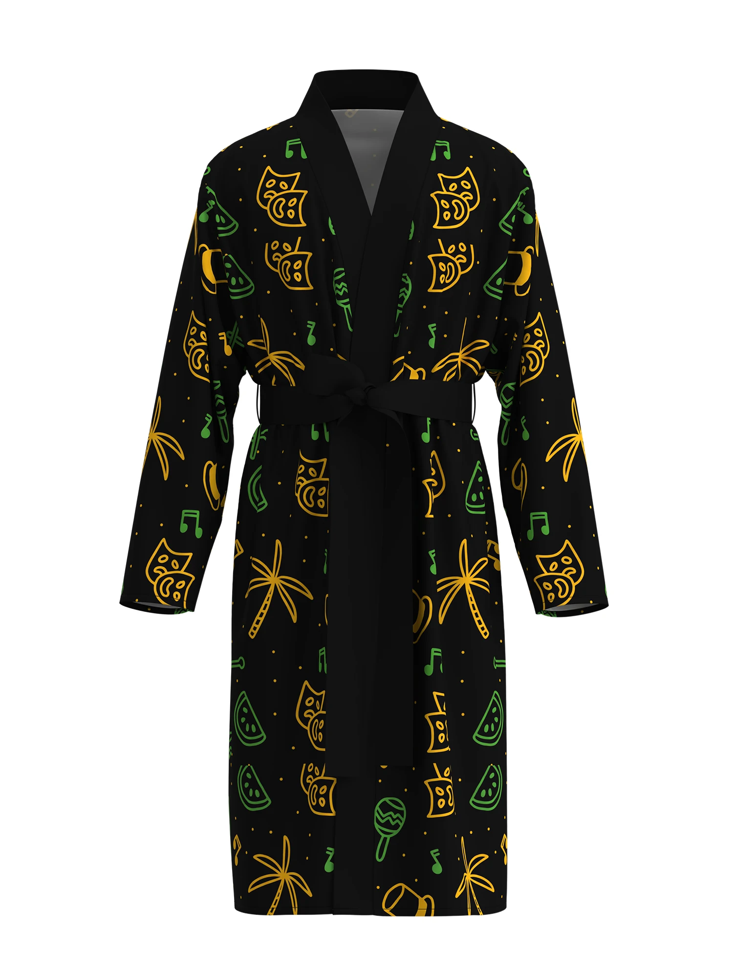 

Men's tropical resort style printed kimono bathrobe, fun summer element pattern long-sleeved home clothes, casual nightgown