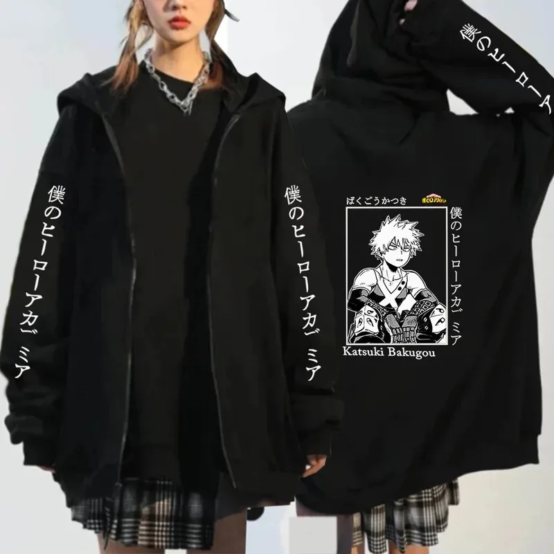 CyJapanese Anime My Hero Academia prendas de vestir exteriores sudaderas con cremallera mujeres Kawaii Bakugou Katsuki abrigo Casual suelto chaqueta con cremallera abrigos