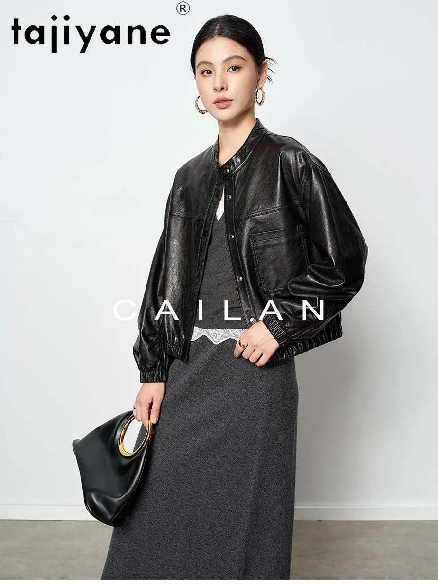 TAJIYANE Oil Waxed Sheepskin Leather Jacket Woman Short Fashion Real Leather Jackets Premium Coat 2026 Autumn Women Clothes шуба