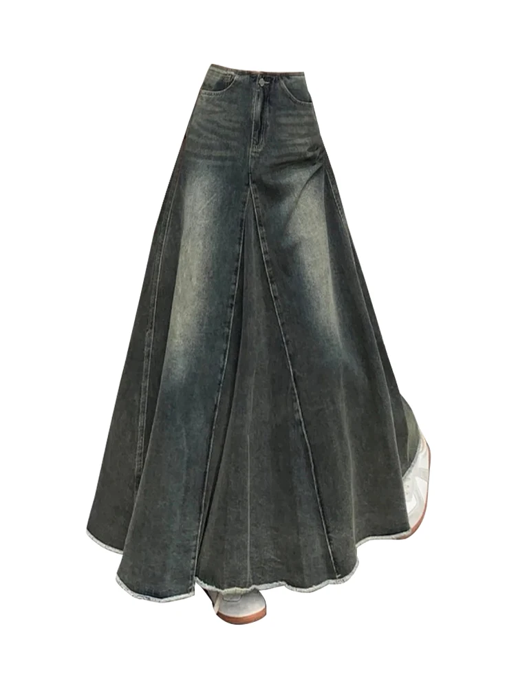 American vintage Fishtail Denim Skirt for Women Summer New High Waist Slimming A Word Sheath Mid-Length Large Swing Skirt