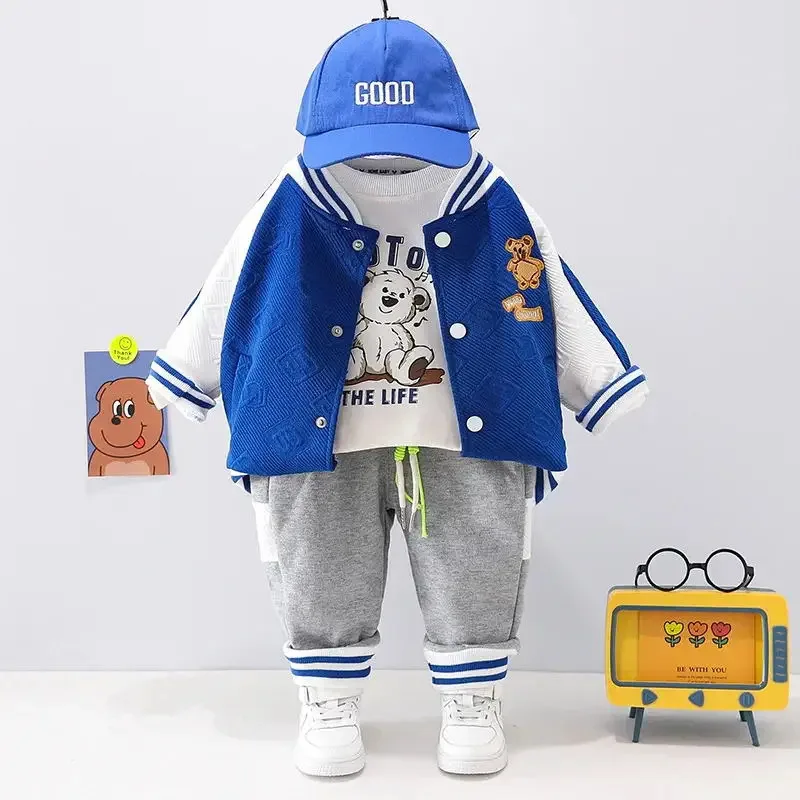 

Korean version baby set autumn long sleeved new casual cartoon baby boy clothing baseball sportswear four piece set for 0-5 year