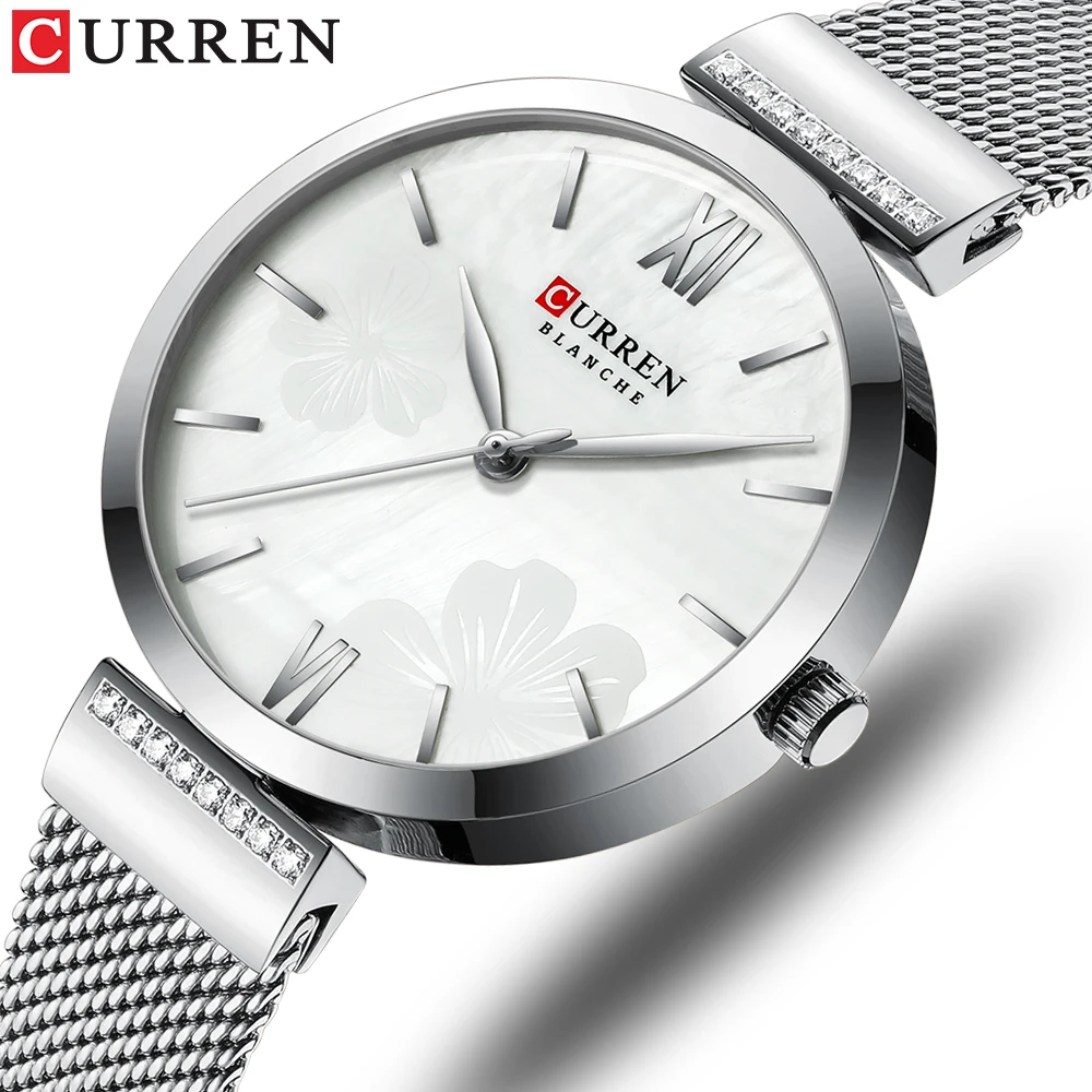 CURREN 9067 Minimalist Quartz Watch for Ladies, Stylish Alloy Mesh Stainless Steel Strap Wristwatch