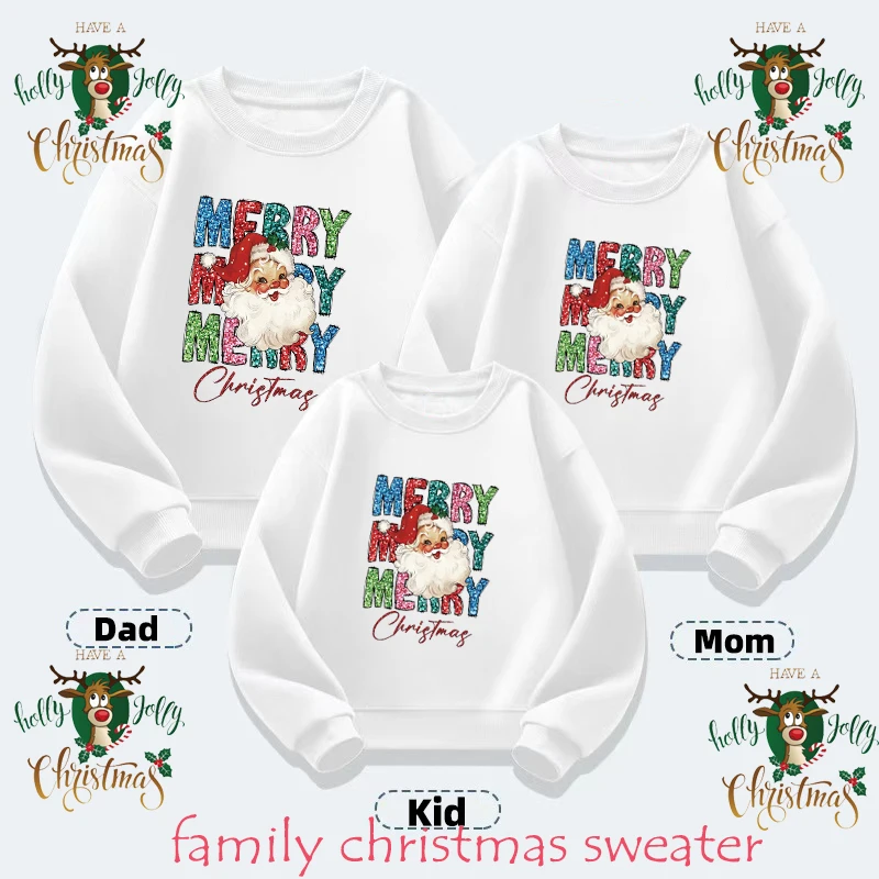 2024 Family Christmas&deer Print Family Together Matching Sweatshirt Casual Christmas Hoodie Christmas Day Holiday Clothes Tops