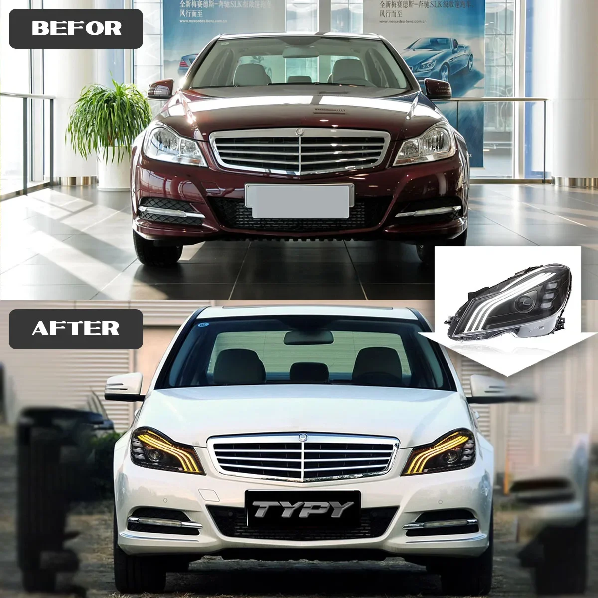 TYPY Car For Benz C-Class W204 Headlight 2011-2014 Upgrade Modified New DRL Dynamic Turn Signal LED Headlight Auto Accessories