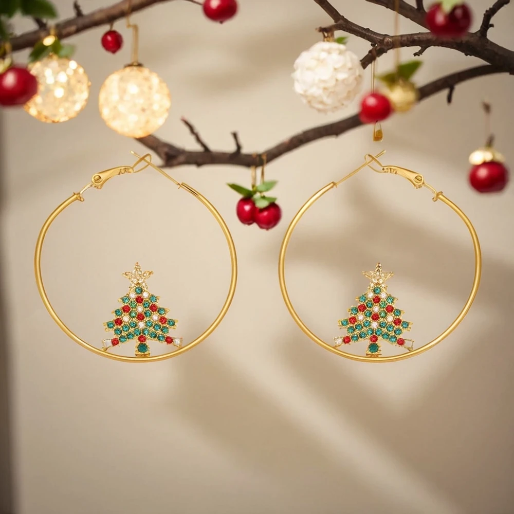 

MARKA Geometric Circle Christmas Tree Inlaid Zircon Titanium Steel Earrings Women's Party Accessories