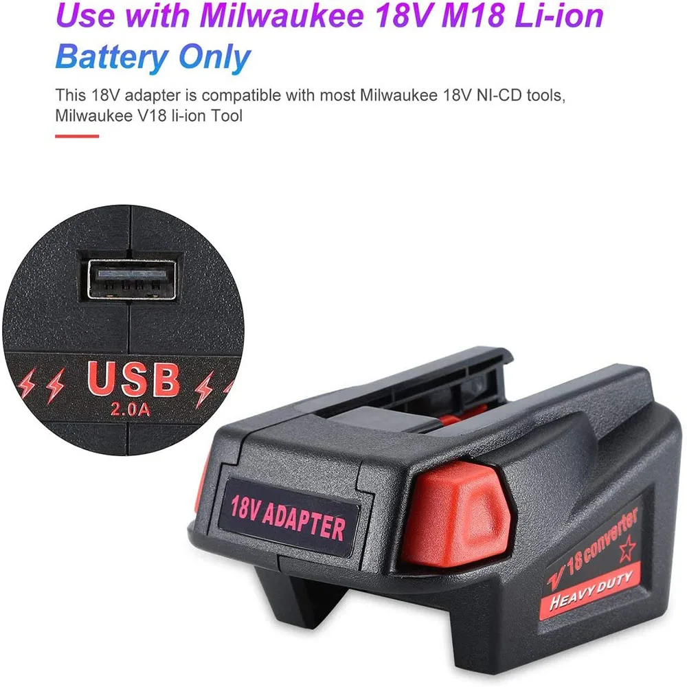 Adapter M18V18 do akumulatora Milwaukee M18 18V do narzędzi Milwaukee V18 48-11-1830 48-11-2200 48-11-2230 18V NI-CD z portem USB — zdjęcie produktu 6