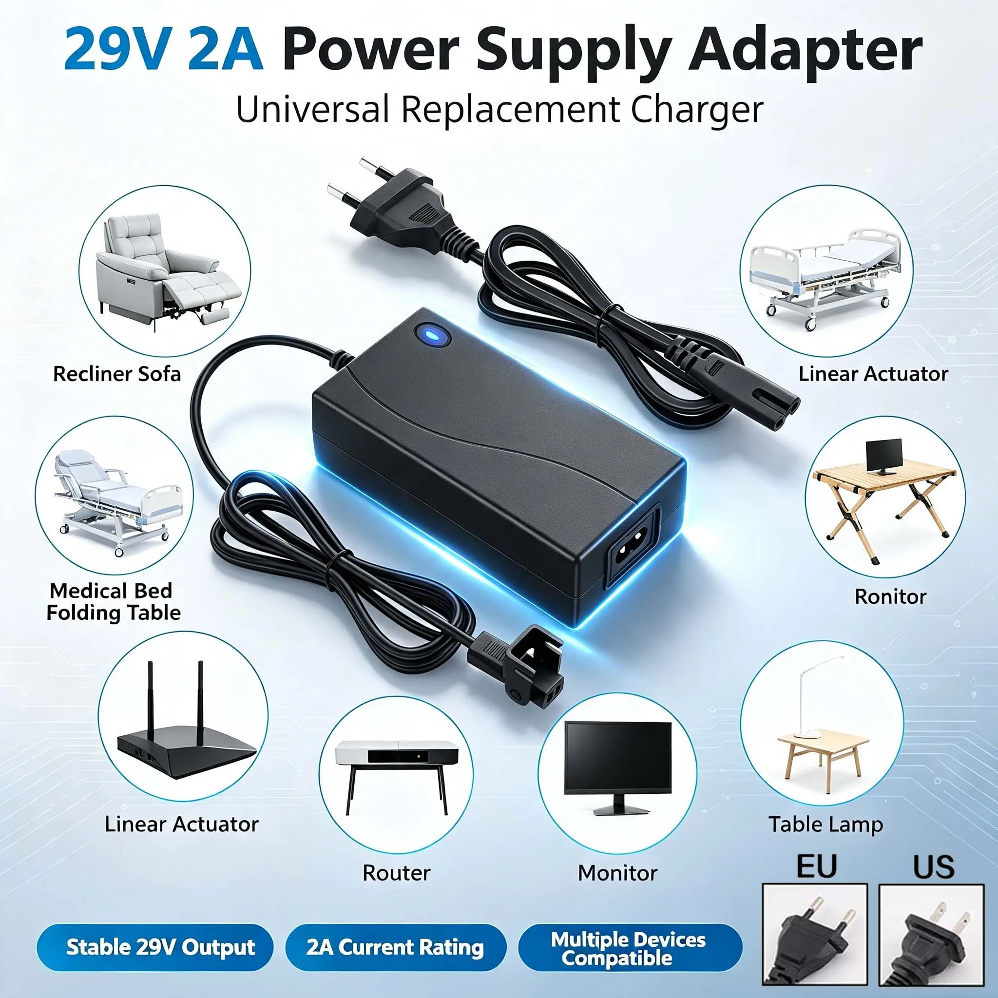 Power Adapter Supply DC 29V 2A For Recliner Sofa Chair Charger Switching Transformer For OKIN LlKE Limoss Overload Protection