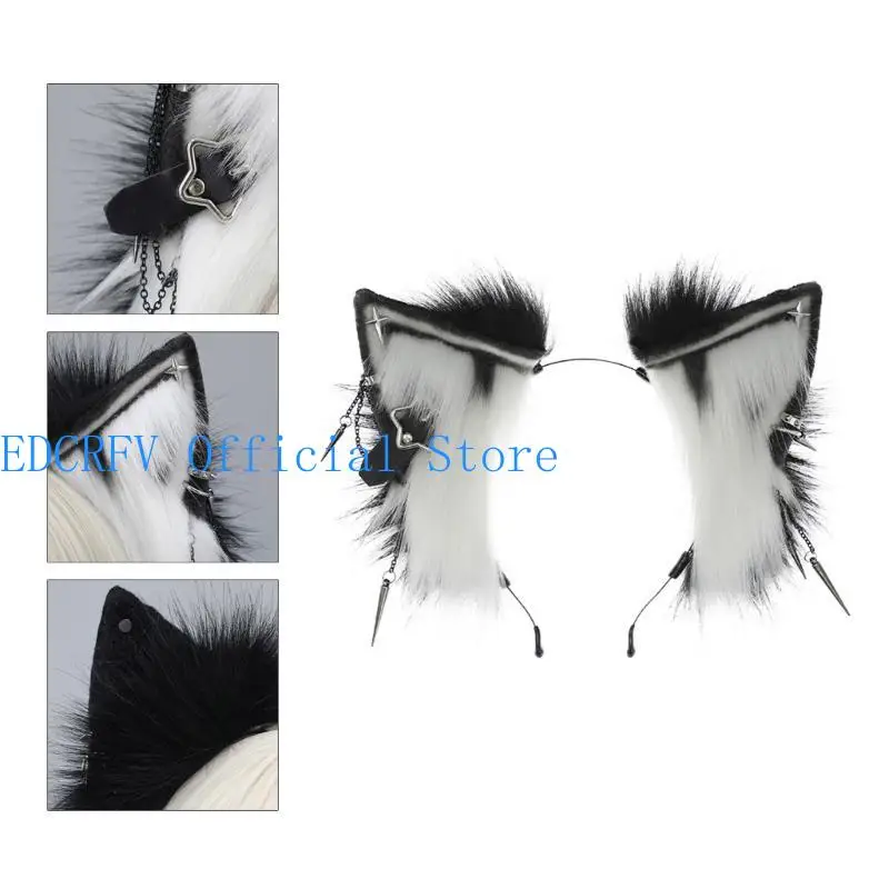 

652F Anime Character Headband Wolf Ears Hair Hoop Plush Carnivals Party Headpiece Cosplay Party Costume Props Unisex