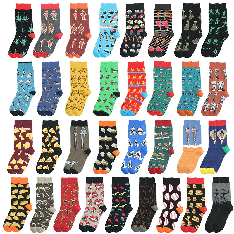 Chaussettes en coton pour homme et femme, 1 paire, en forme de requin, pizza, Sushi, nourriture, chien, canard, animal, hiver, rétro, personnalité