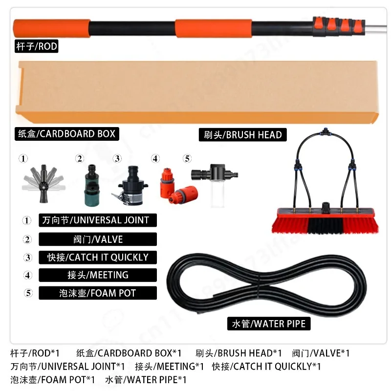 Solar Panel Water‑Fed Cleaning Brush, Telescopic Extension Pole Tool for PV Panels, Glass Curtain Wall Outdoor Washing Cleaner