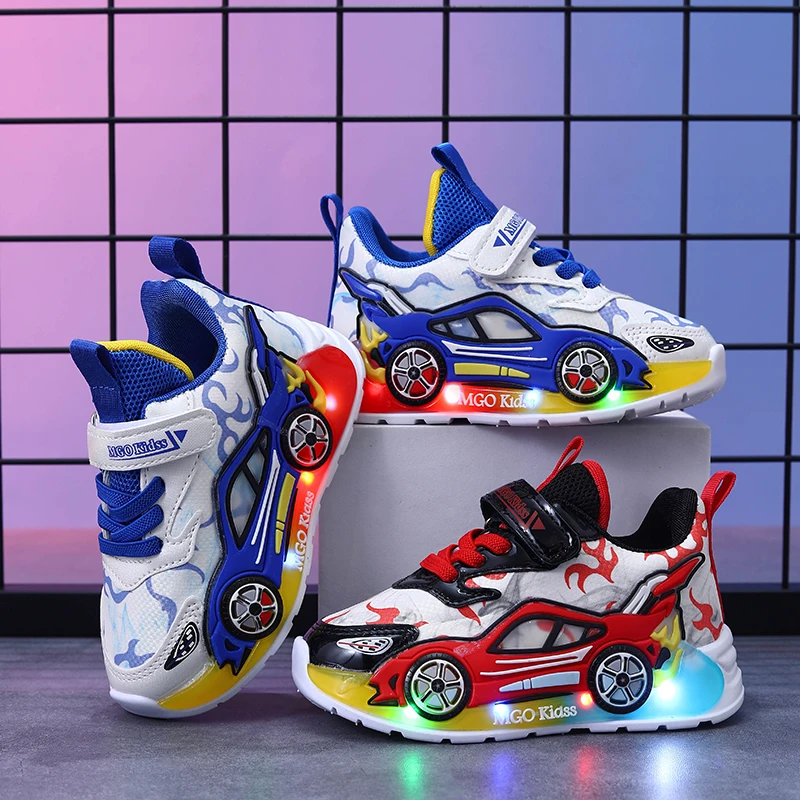 MGO Kidss Spring and Autumn New Boys and Girls Light Car Shoes cartoon Children Running Shoes 1-6-Year-Old Boy Sports Shoes Shoe