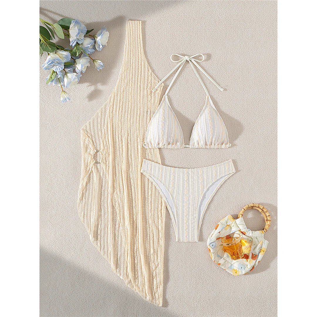 Sexy mit Überwurf, Neckholder-Bikini, brasilianischer Bikini, Damen-Badeanzug, dreiteiliges Bikini-Set, Damen-Badebekleidung, Badeanzug, Schwimmanzug V6011 – Detail 18