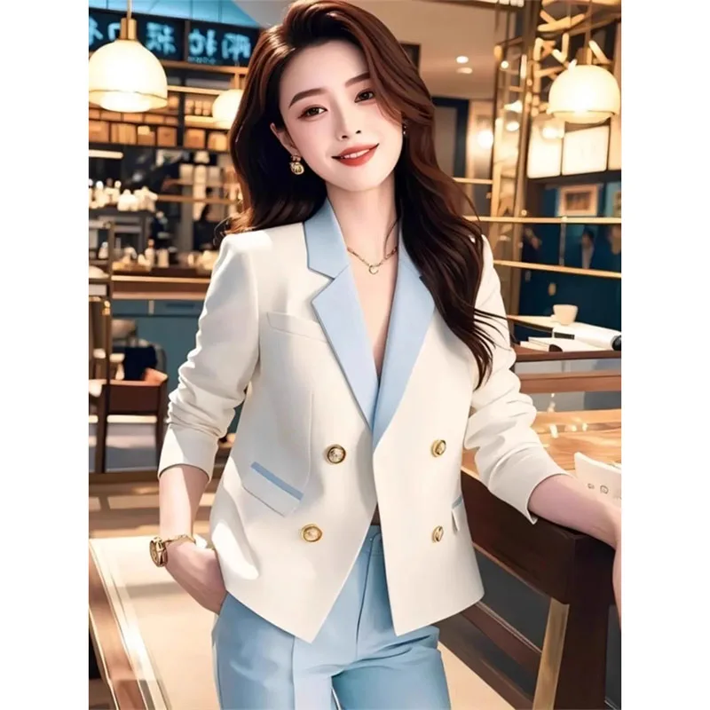 Senior Splicing White Suit Jacket Women's Spring Autumn 2026New Outwear Lady Korean Casual Blazer Coat Short Overcoat Female Top