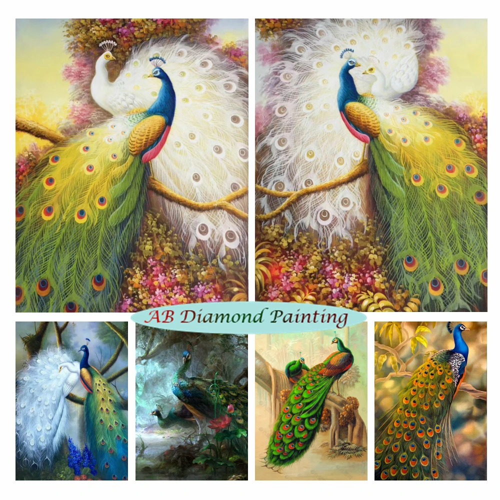 Diy Peacock 5D AB Diamond Painting Colorful Couple Bird Mosaic Embroidery Animal Cross Stitch Kits Wall Art Home Decor Gift