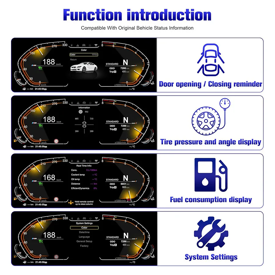 Yes Support HUD 12.3’ Digital Instrument Cluster For BMW 5/6/7/X3/X4/X5/X6 F01 F07 F10 F15 F16 F18 F25 F26 Speedometer Dashboard