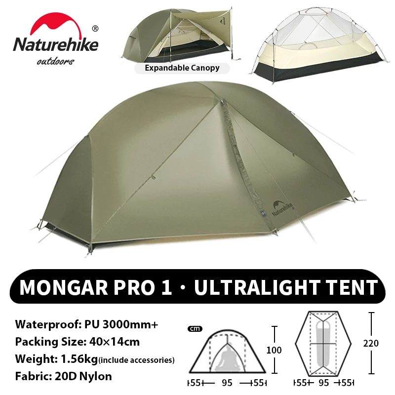 Naturehike Mongar Pro 1 2 3 Zelt 2025 Neues Camping 20D Nylon Schutzzelt Wasserdichtes Ultraleichtes Rucksackzelt mit Vordach
