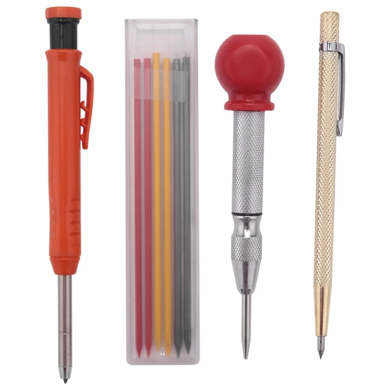 

AT14 Solid Carpenter Marker Pencil Set Refillable Woodworking Pencil For Deep Hole Wood Glass Tile Stone Marking Tool