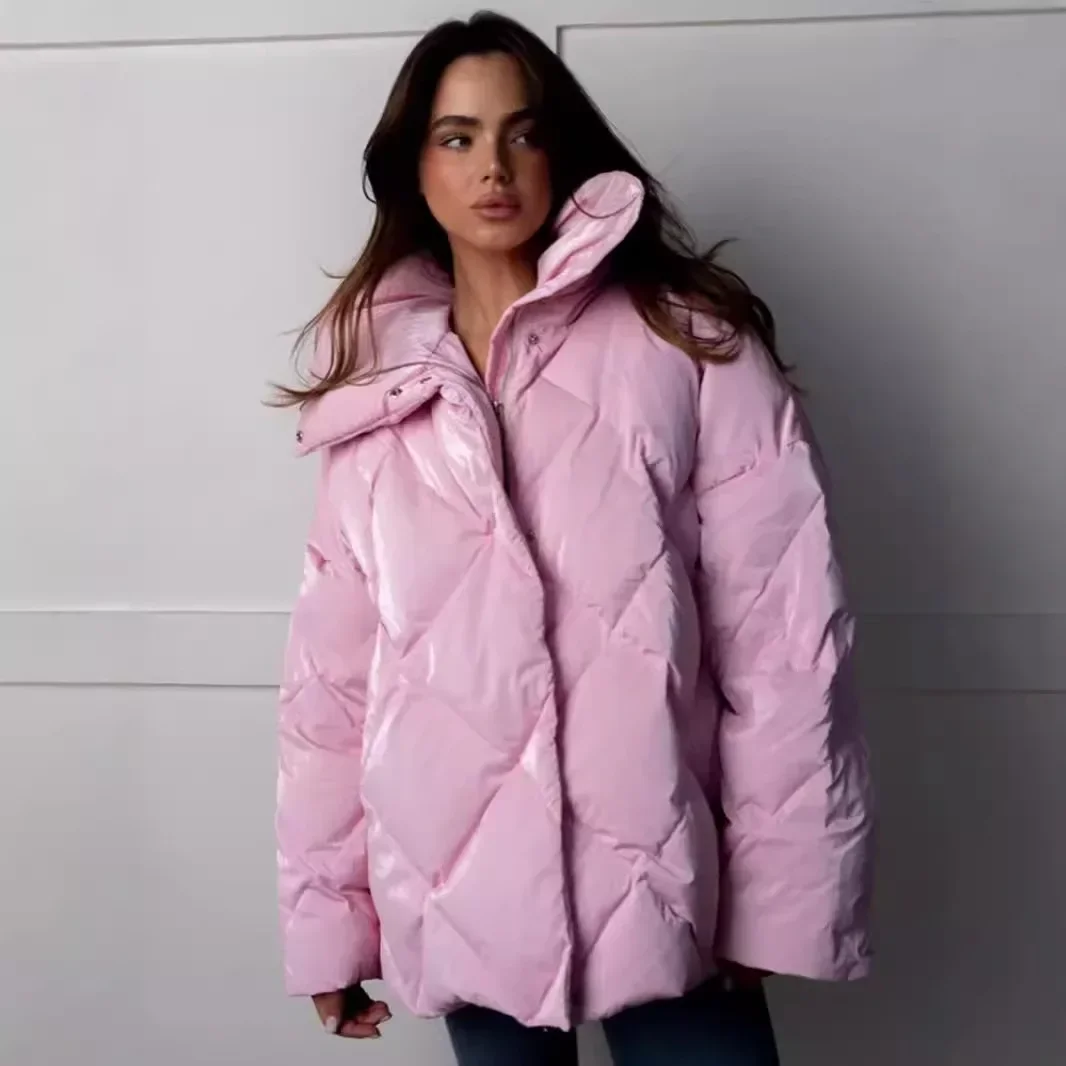 

Women Autumn Winter Lapel Cotton-padded Parkas Long Sleeve Casual Jacket Outwear Parkas Solid Color