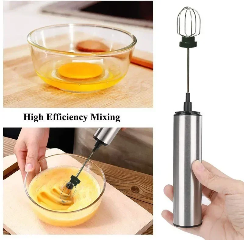 Stainless Steel Coffee Milk Foam Machine Cream Whippers Hand-held Electric Whisk Mini Wireless Blender, USB Port Kitchen Gadgets