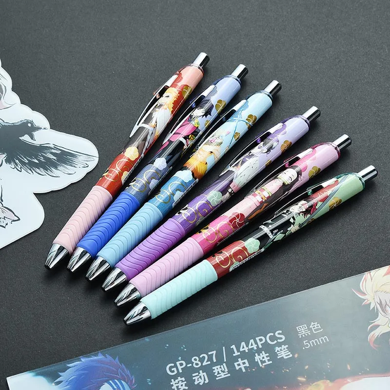 24pcs/lot Kawaii Demon Slayer Press Gel Pen Cute 0.5mm Black Ink Signature Pens Stationery Gift School Writing Supplies