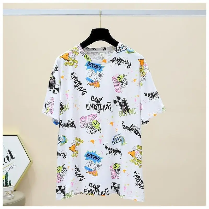 98% Cotton T Shirts Women Fashion Deisgn Cute Printed T-shirt Casual Loose O-Neck Short Sleeve Tops Summer Trend Thin Tshirt