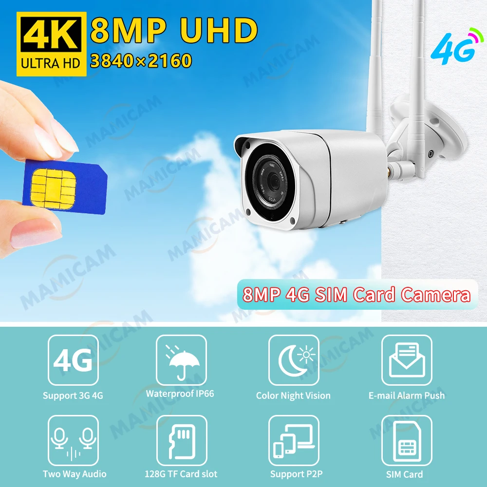 Imagem -02 - Camhipro Wifi Sim Câmera 4k 8mp 3g 4g Sim Ip66