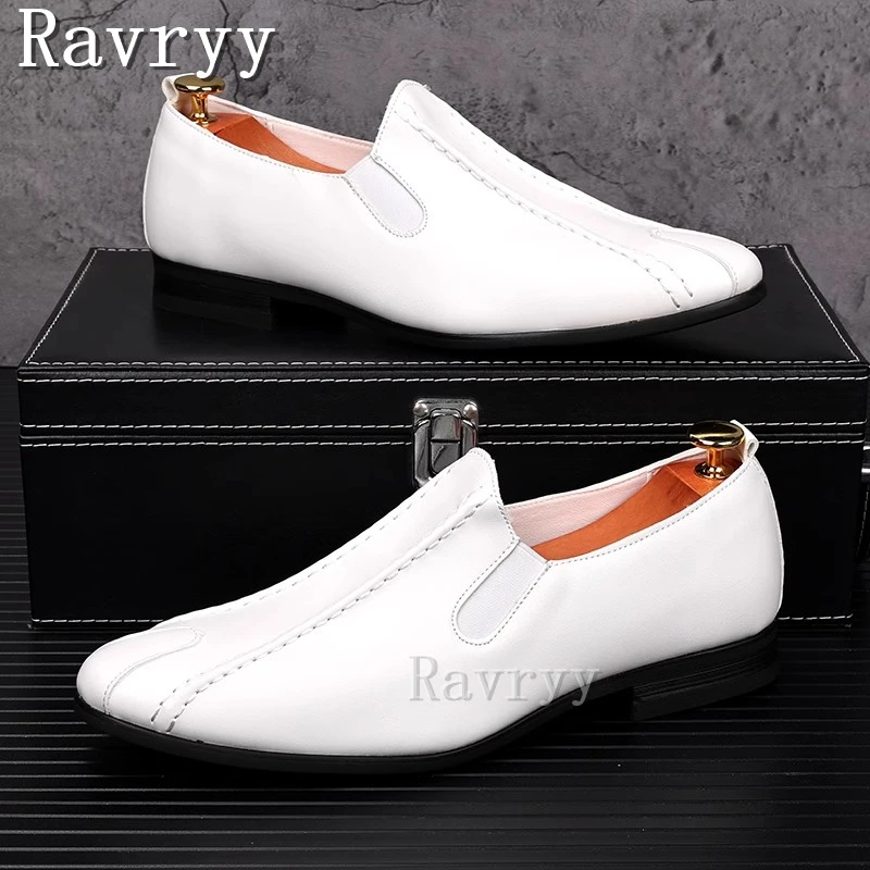 

Men Summer Breathable White Leather Shoes British Business Casual Shoes Version Pointed Toe One Step Slip On Men's Shoes