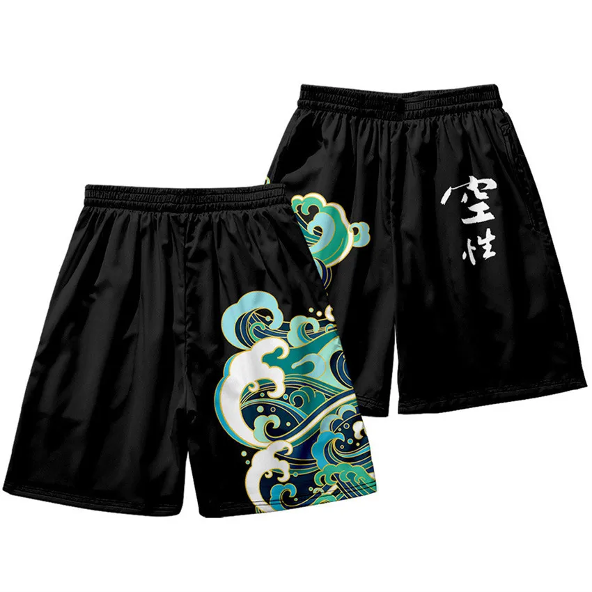 Pantaloncini da spiaggia Streetwear da uomo drago cinese pantaloncini sportivi Casual Harajuku ragazzi Anime elastico in vita pantaloncini da palestra neri Oversize