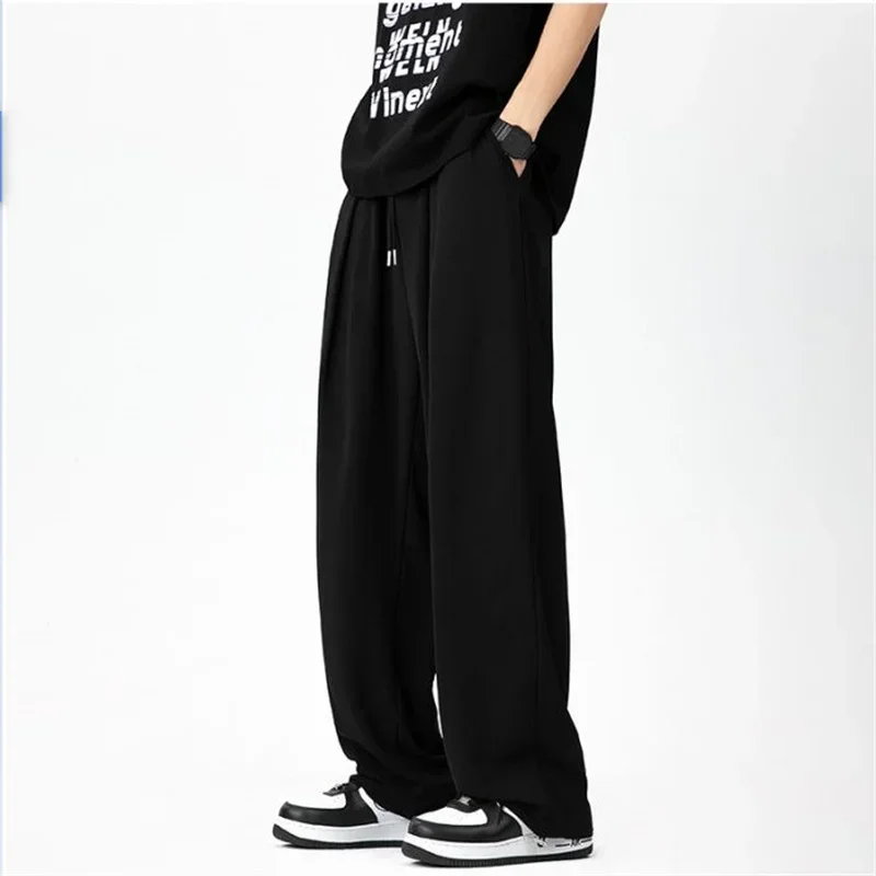 Zomer Heren Effen Rechte Baggy Harembroek Casual Sport Drapering Joggingbroek 2024 Nieuwe High Street Wijde Pijpen Broek Met Trekkoord