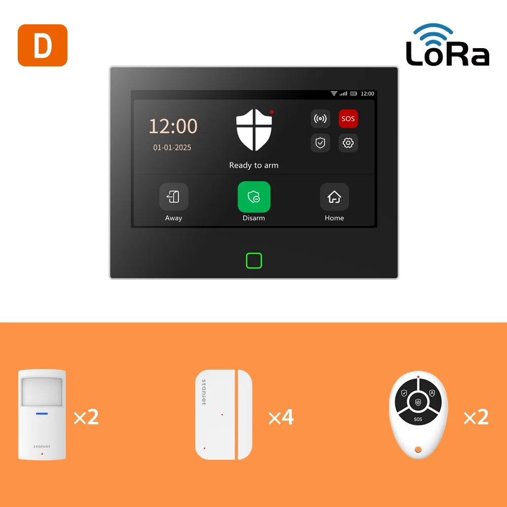 Staniot 7inch Lora Protection Kit WiFi 4G Tuya Smart Home Alarmsysteem met 5000mAh Batterij 500M Afstand Werkt met Alexa