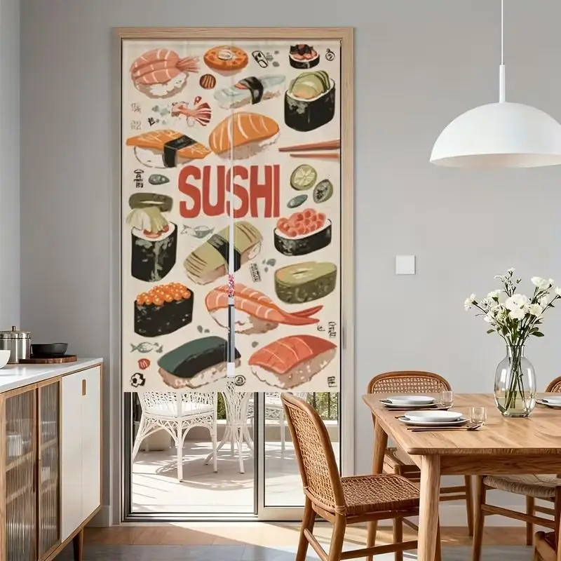 VIKAMA Korean Style Kitchen Curtain, Cartoon Bibimbap Skewers Half Door Curtain, Privacy Divider Screen Entryway Home Decor