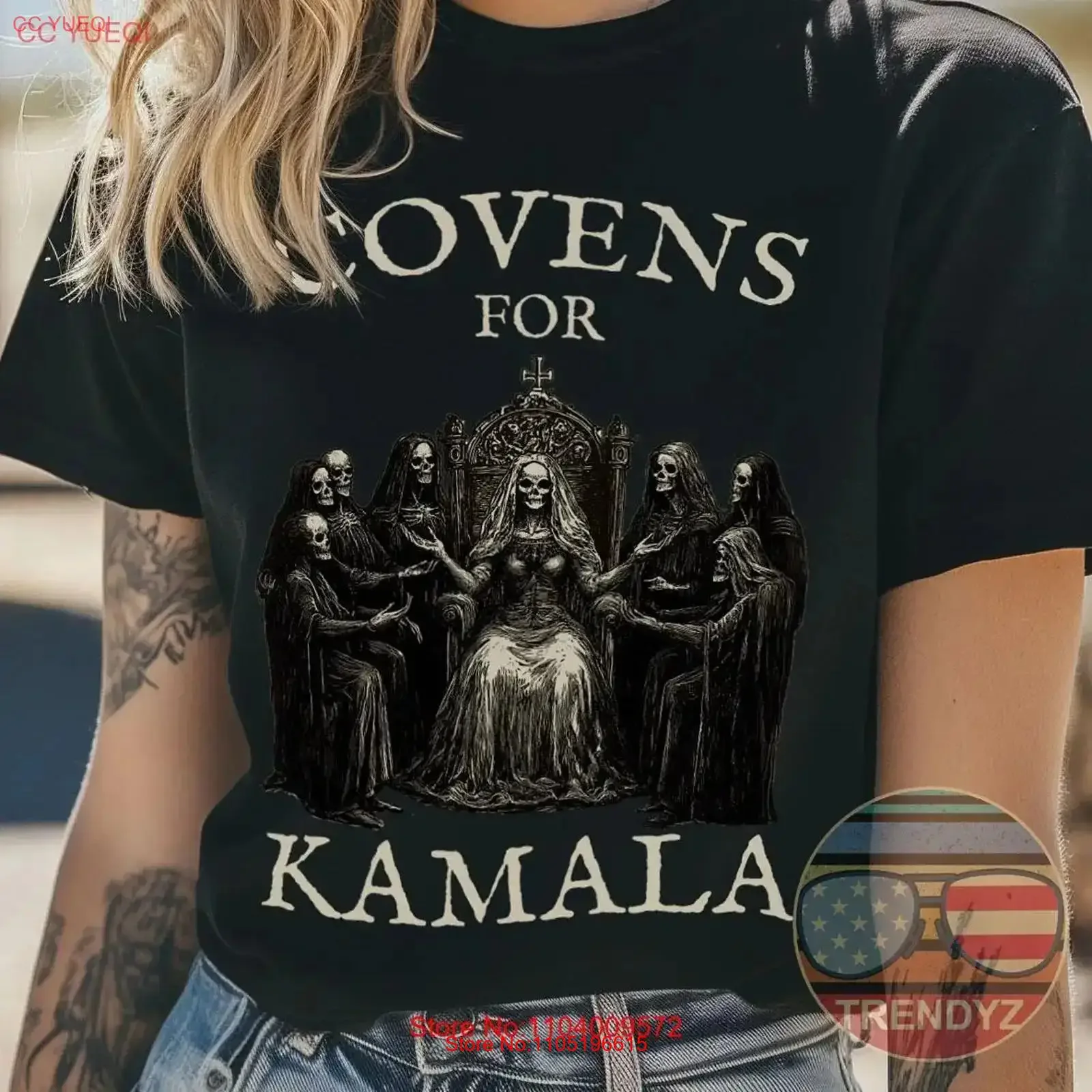 

Covens for Kamala Witch Halloween Harris 2024, готическая хлопковая футболка, винтажный стильный топ унисекс для повседневной носки