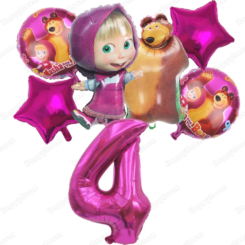 Masha and Bear Pink Numbers Birthday Balloons Set Children Party Supplies Decoration  Cartoon Baby Shower Toy Globos Kid Gift - view 5