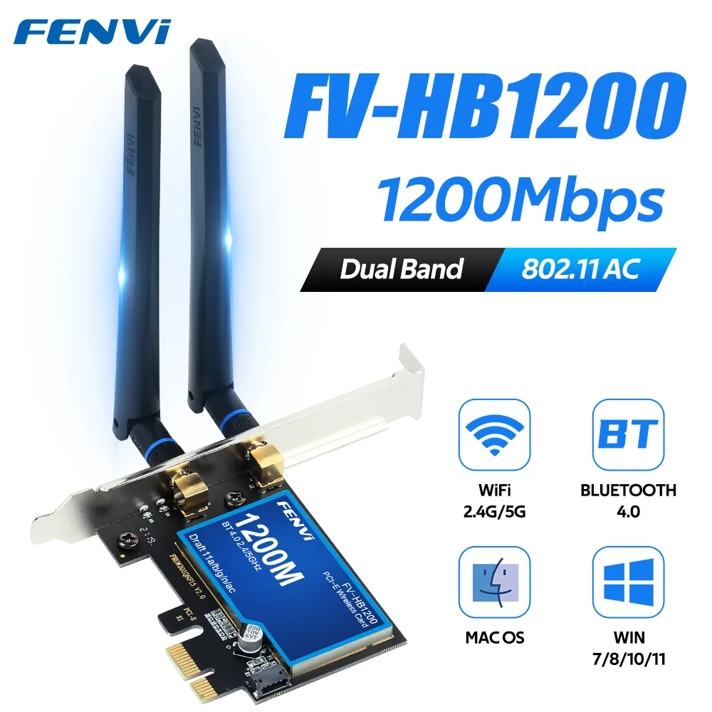 Fenvi FV-HB1200 Wireless-AC Dual Band 1200Mbps Pcie Desktop Adapter Bluetooth 4.0 Network Card for Mac/Hackintosh/Windows