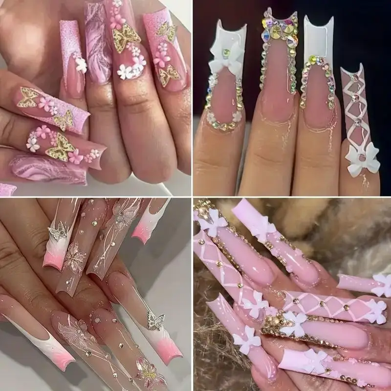 مجموعة مكونة من 12 شبكة لفن الأظافر وحجر الراين - زهور فراشة كريستالية وأشكال قلب، لتزيين فن الأظافر بنفسك، مجوهرات فنية للأظافر |     أحجار كريمة أظافر متعددة الوظائف |     إكسسوارات الأظافر اللامعة