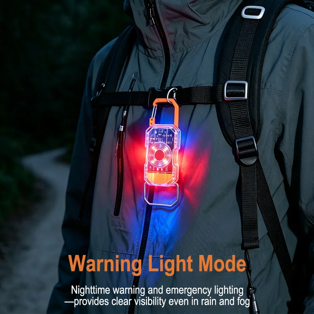 Mini LED Keychain Flashlight Type-C Rechargeable EDC Pocket Lamp Waterproof Work Light Hat Clip Red Blue Warning Light
