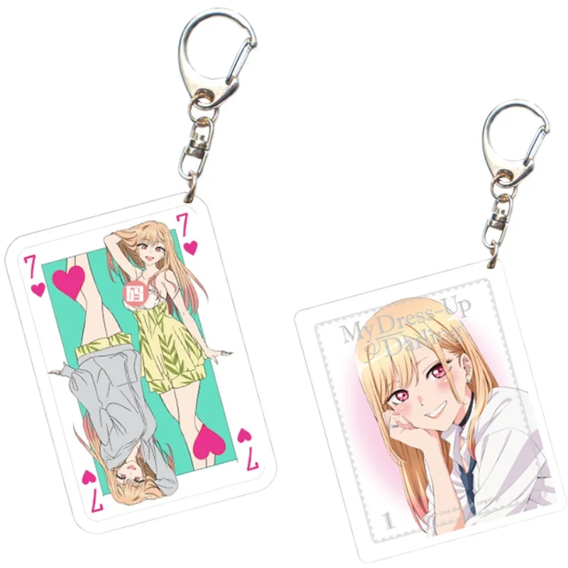 Anime My Dress-Up Darling Kitagawa Marin Creative Cute Poker Acrylic Keychain Bag Pendant Keyring Bag Toy Student