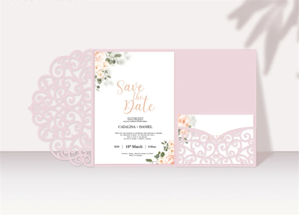 Floral Invitation Card Wedding Quinceanera Celebreation Personlaized Invite RSVP Printing 50 Sets Multi Colors