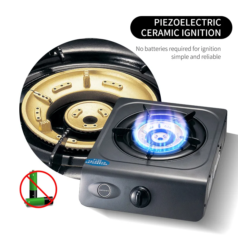 Portable Stainless Steel Single Burner Gas Cooktop Piezoelectric Ignition Flameout Protection Energy Saving LPG Cooker for