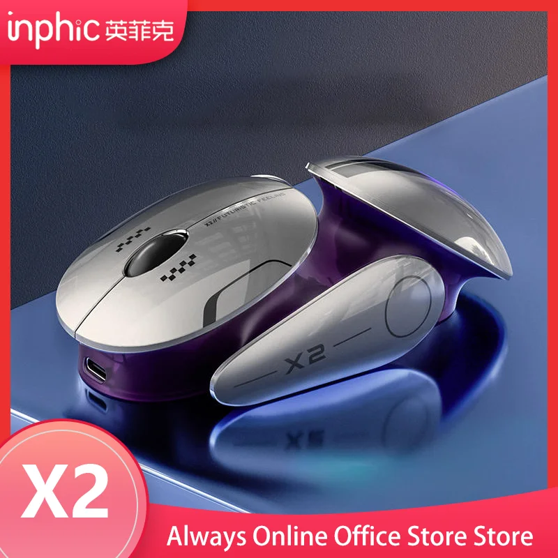 Inphic X2 Wireless Bluetooth Silent Mouse Metal Base Rechargeable  Gaming Mouse For Computer Laptop Office Game