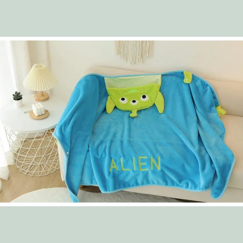 Disney Squeeze Toy Aliens Coral Fleece Fabric Blanket Hooded Cute Cartoon Cosplay Cloak Cape Warm Soft Fur Throw Blanket Sofa