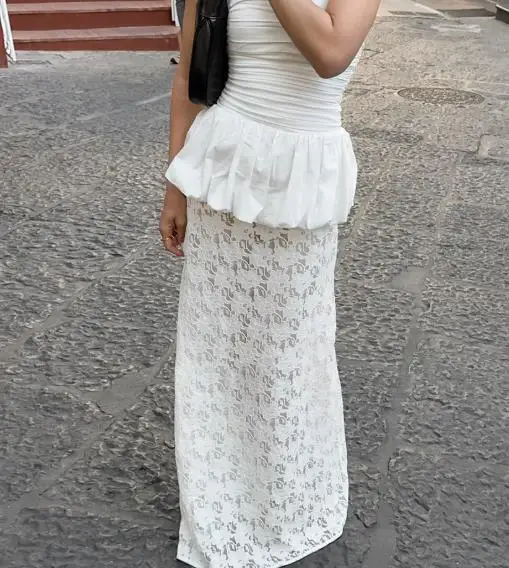 

2025 Sexy Lace Beach Casual Fish Tail Skirt with Autumn Winter Temperament White Fashion and Ankle Skirt for Women