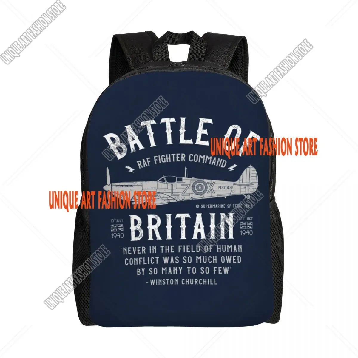 Battle Of Britain Backpacks for Supermarine Spitfire Fighter Pilot Aircraft Airplane Bags Bookbag Fits 15 Inch Laptop