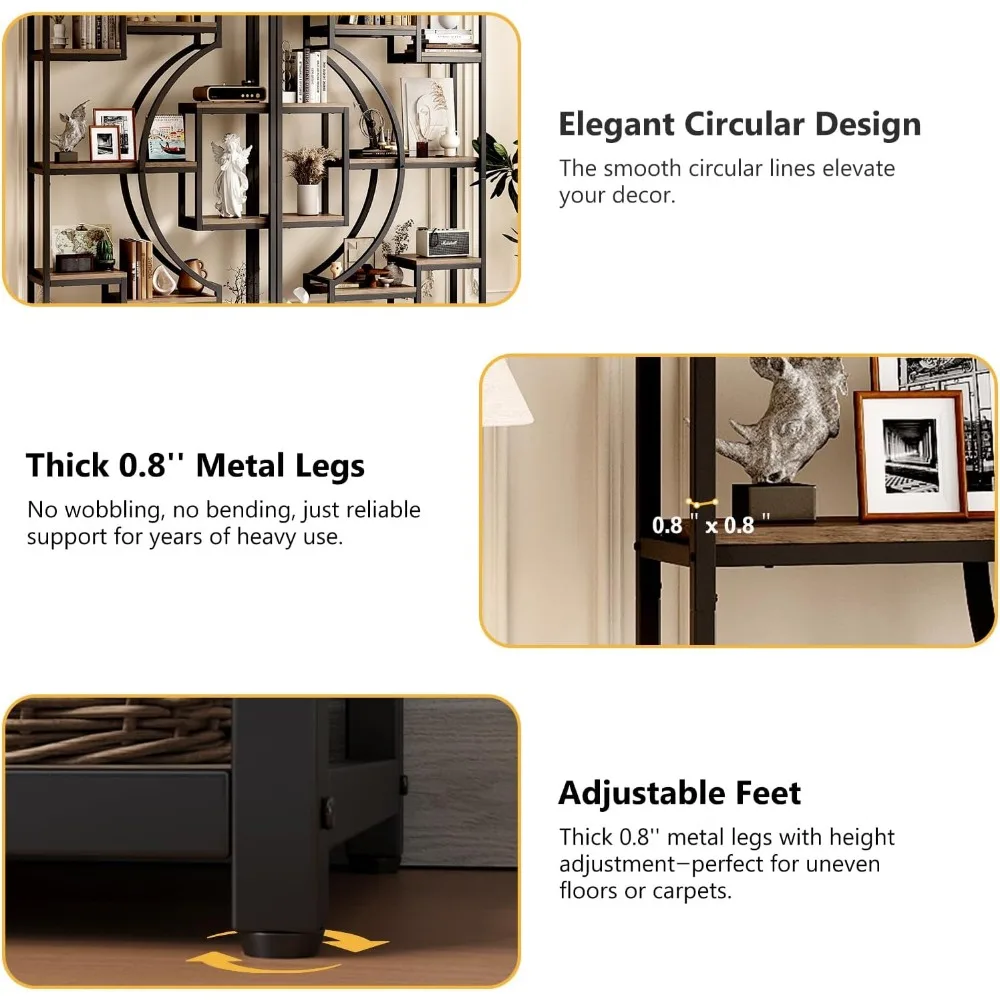 مجموعة أرفف كتب بطول 70.8 بوصة مكونة من 2، رف عرض هندسي عريض 79 بوصة مع 18 رف تخزين مفتوح وغسول رمادي مقاوم للخدش وميتا #5