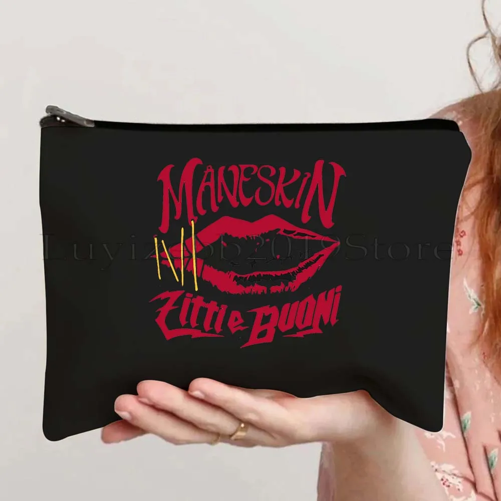 Maneskin Damiano David Italia Music Band MAMMAMIA Victoria Damian Canvas Cosmetic Bag Makeup Toilet Bag Pencil Case Zipper Pouch