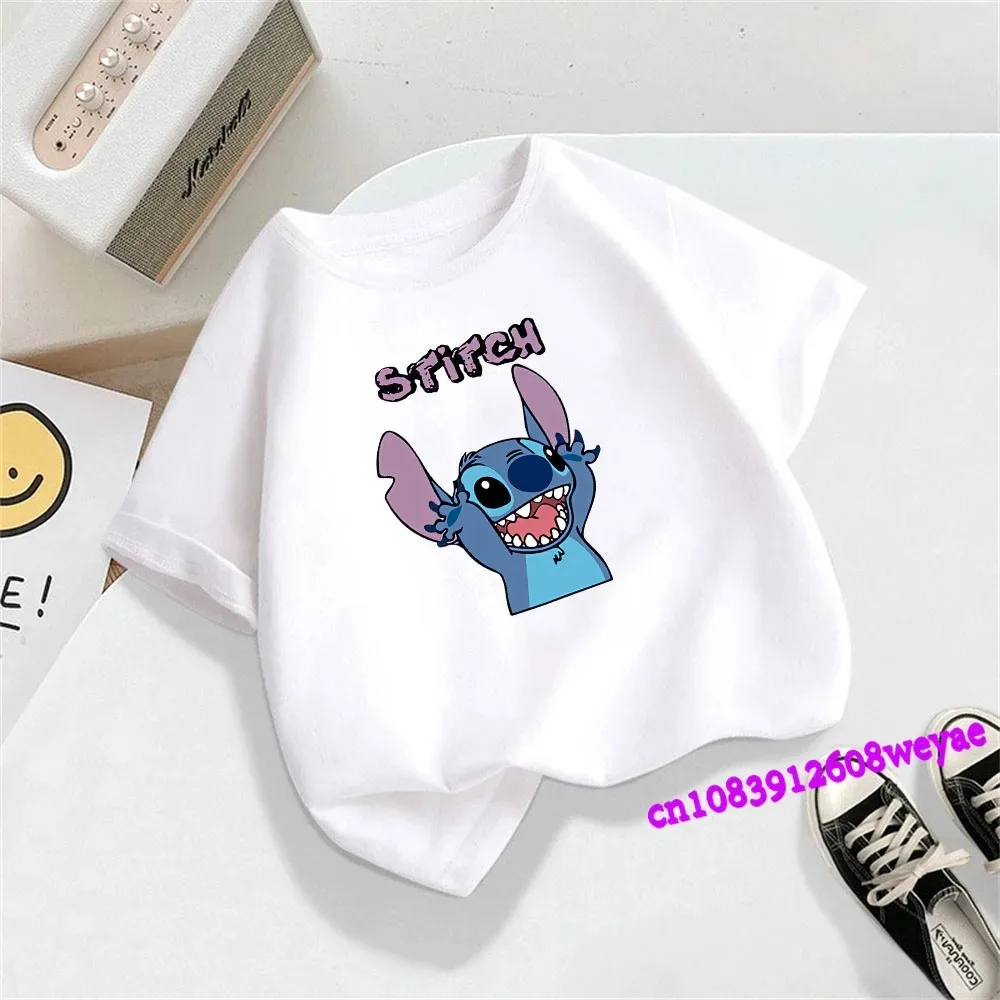 Disney Lilo Stitch Children T-Shirt Kawaii t shirt Anime Cartoons Children Casual Clothes Tee Shirt Kid Girl Boy Fashion Y2K Top